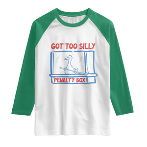 Hockey Got Too Silly Penalty Box Raglan Shirt Silly Goose Meme TS14 White Kelly Green Print Your Wear