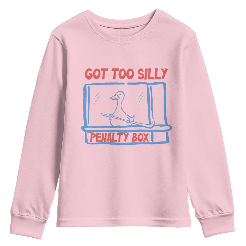 Hockey Got Too Silly Penalty Box Youth Sweatshirt Silly Goose Meme TS14 Light Pink Print Your Wear