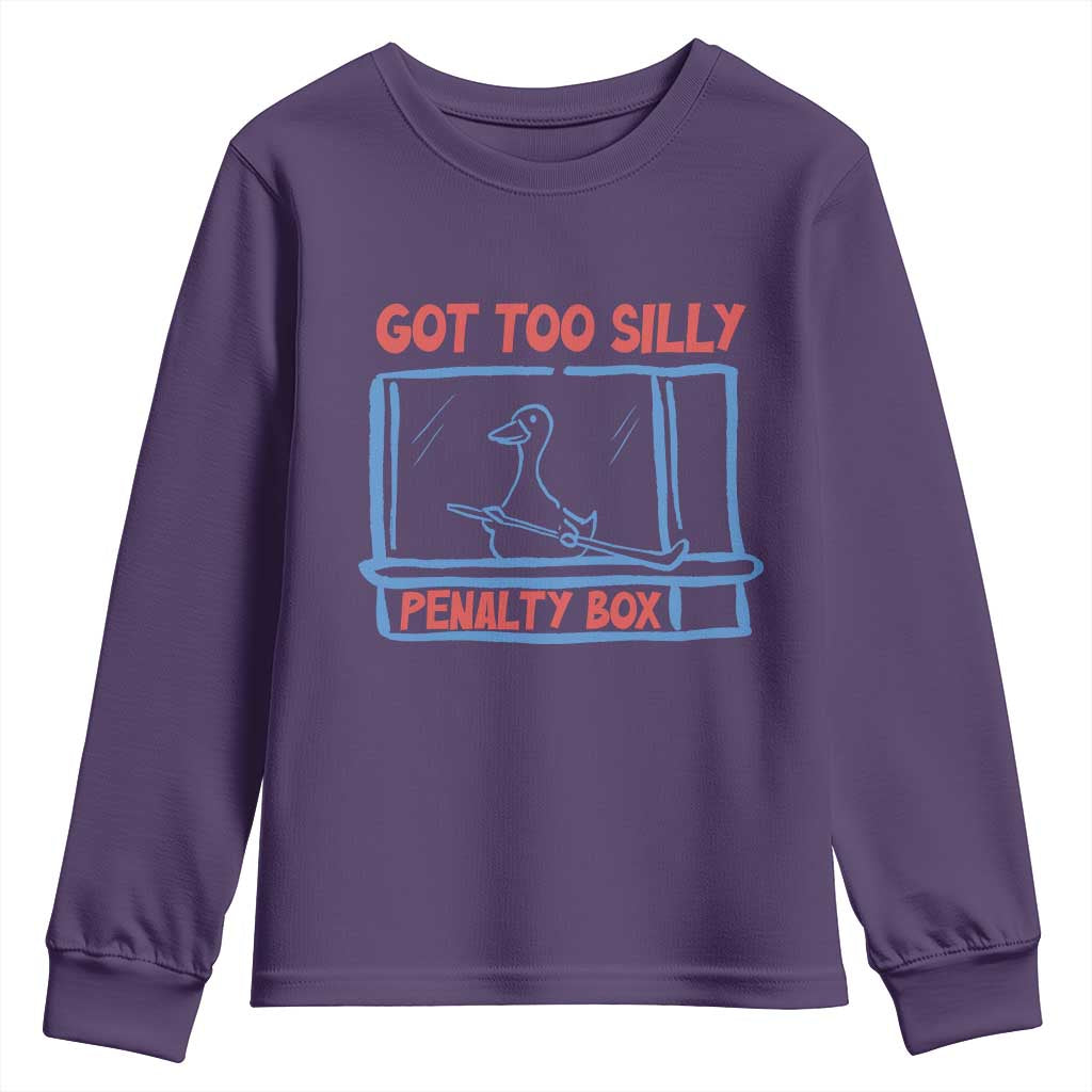 Hockey Got Too Silly Penalty Box Youth Sweatshirt Silly Goose Meme TS14 Purple Print Your Wear