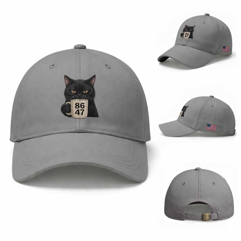 8647 Impeach Trump Baseball Cap Funny Black Cat Anti FDT Political TS14 Baseball Cap Universal Fit Sport Gray Print Your Wear
