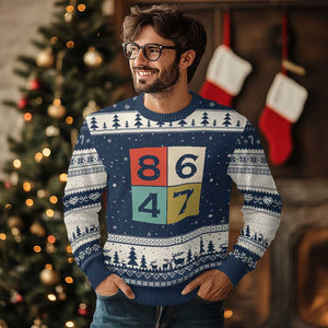 Retro Vintage 8647 Ugly Christmas Sweater Classic Vintage 80s Style TS14 Navy Beige Print Your Wear
