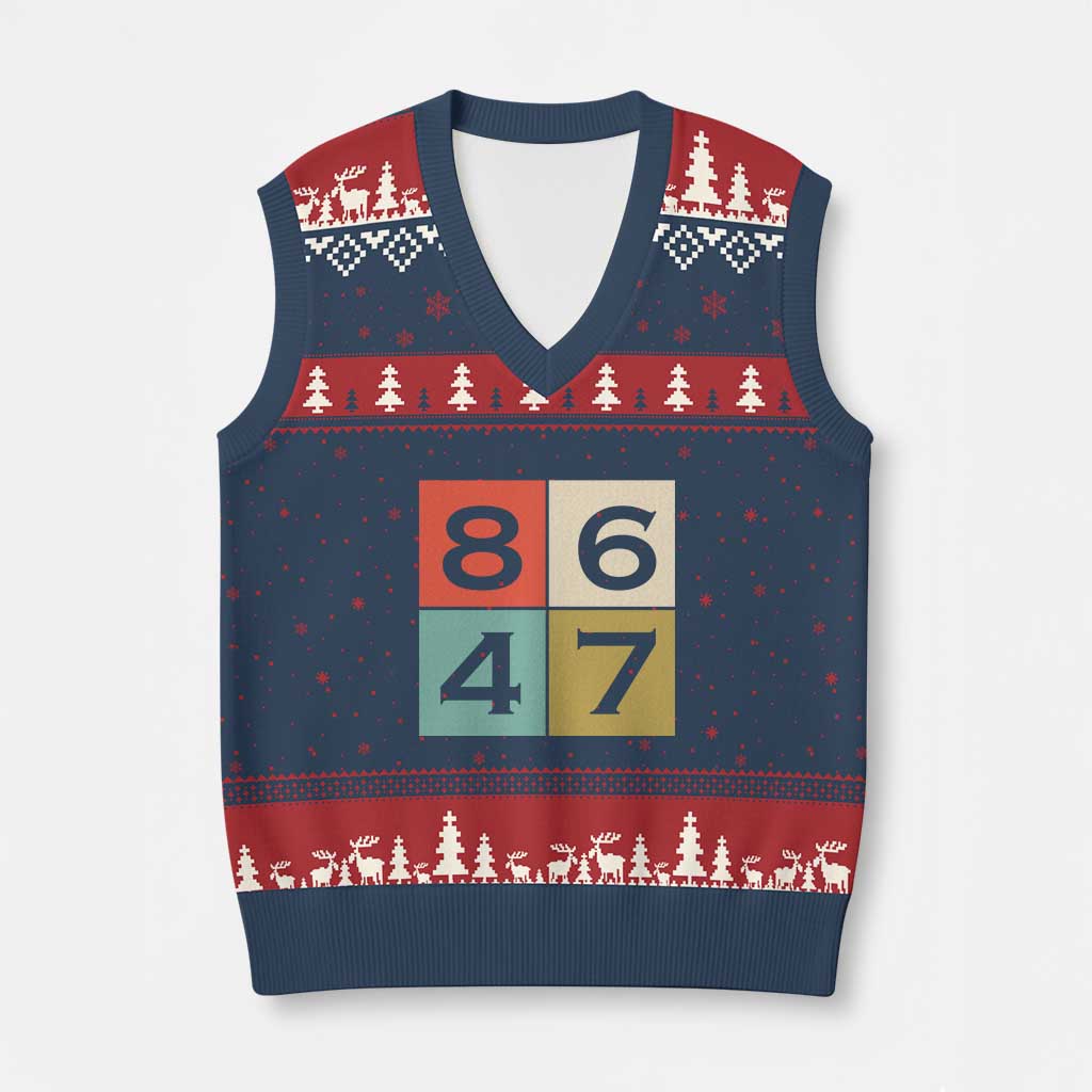 Retro Vintage 8647 V-Neck Knit Sweater Vest Classic Vintage 80s Style TS14 Navy Red Print Your Wear