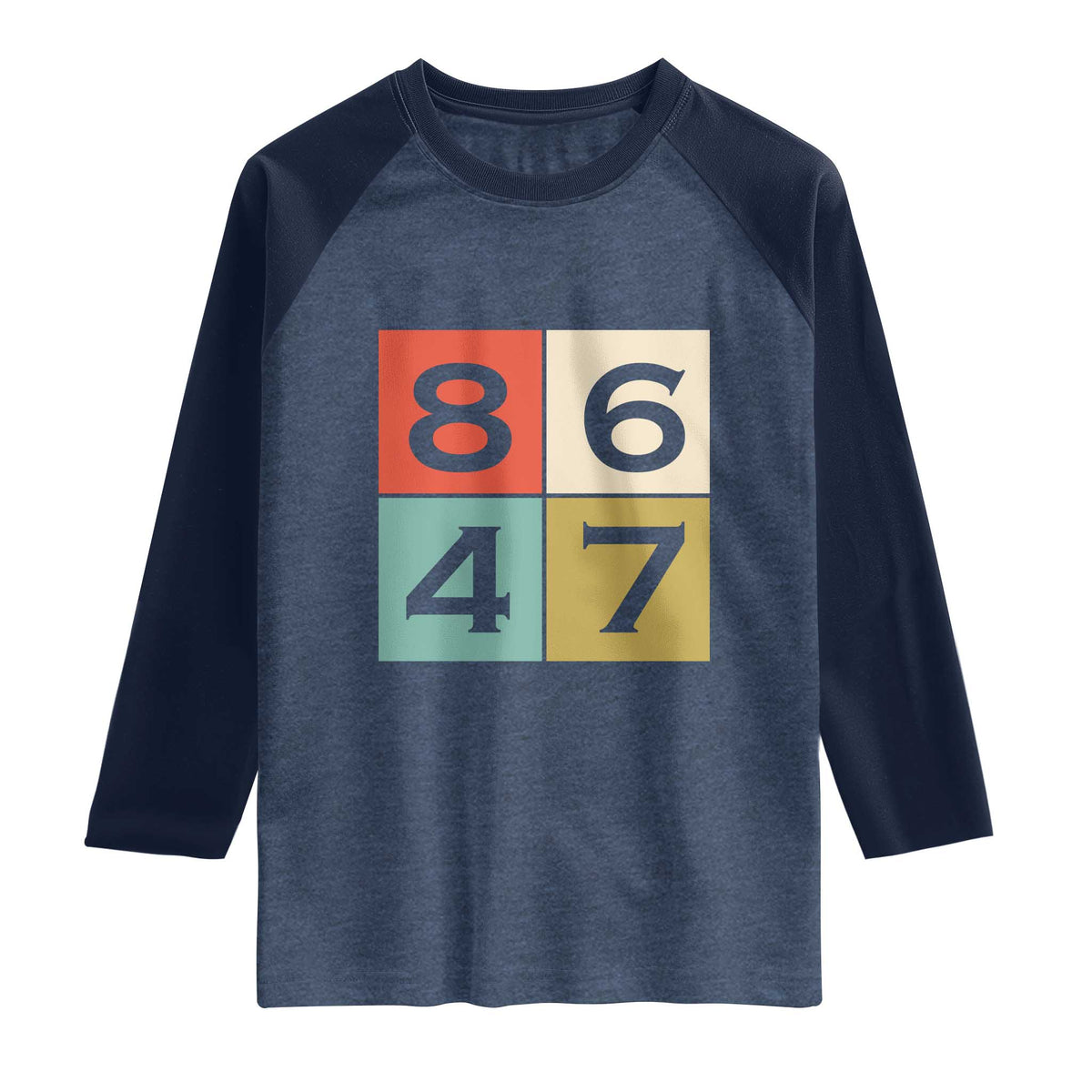 Retro Vintage 8647 Raglan Shirt Classic Vintage 80s Style TS14 Heather Denim Navy Print Your Wear
