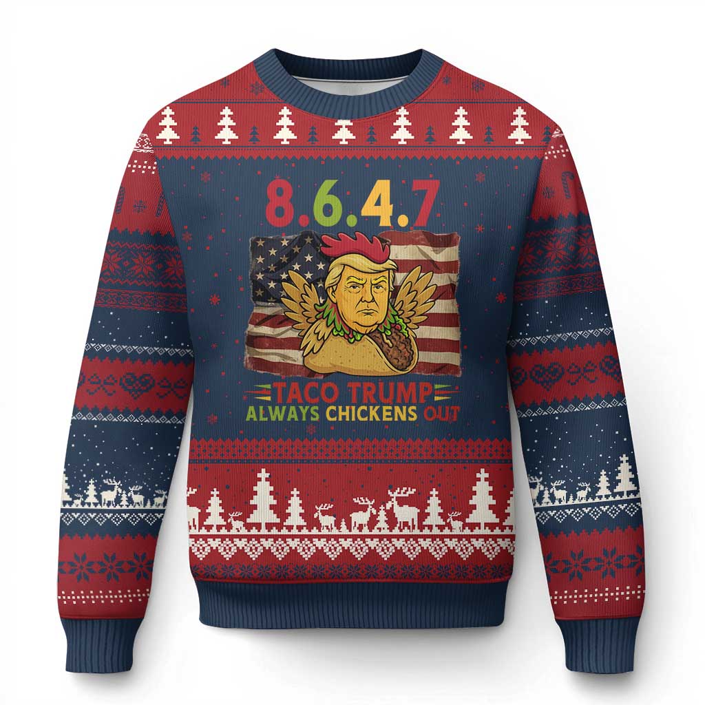 Funny 8647 Ugly Christmas Sweater Taco Trump Always Chickens Out TS14 Navy Red Print Your Wear