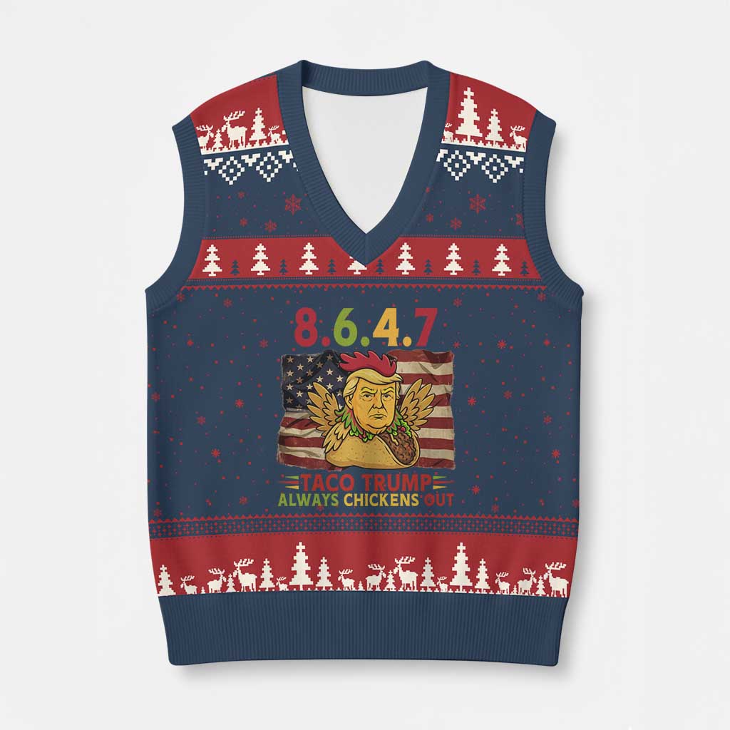 Funny 8647 V-Neck Knit Sweater Vest Taco Trump Always Chickens Out TS14 Navy Red Print Your Wear