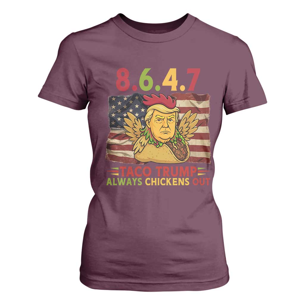 Funny 8647 T Shirt For Women Taco Trump Always Chickens Out TS14 Maroon Print Your Wear