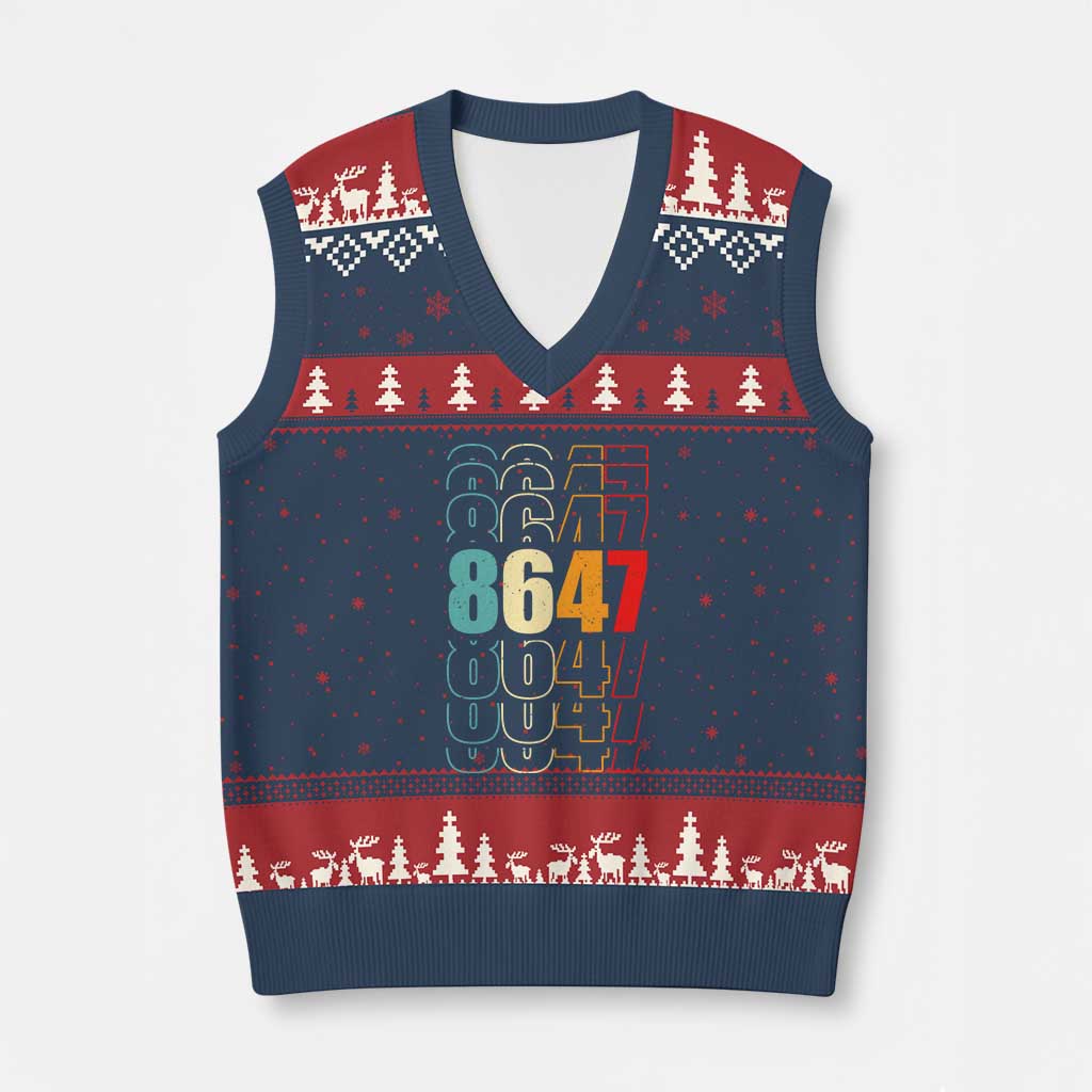 Retro Vintage 8647 V-Neck Knit Sweater Vest Subtle Anti FDT TS14 Navy Red Print Your Wear