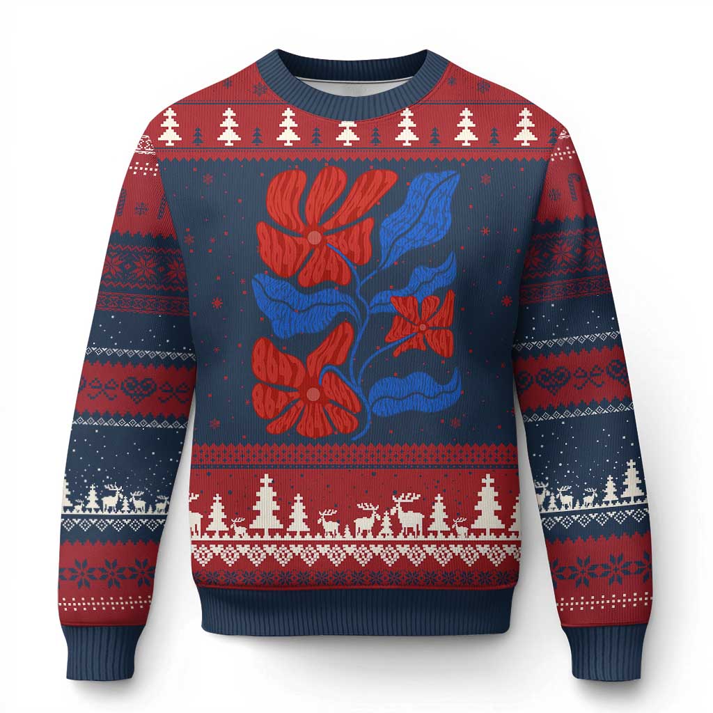 86 47 Boho Floral Matisse Ugly Christmas Sweater No Kings Oligarchy FDT Political Protest TS14 Navy Red Print Your Wear