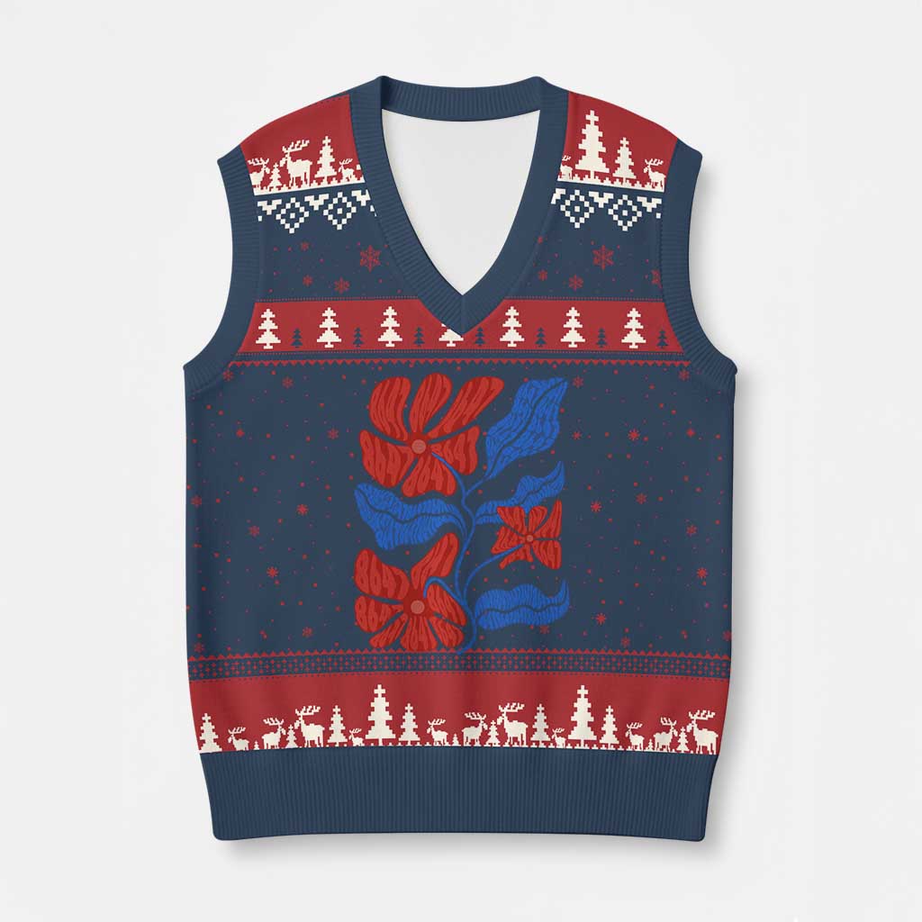86 47 Boho Floral Matisse V-Neck Knit Sweater Vest No Kings Oligarchy FDT Political Protest TS14 Navy Red Print Your Wear