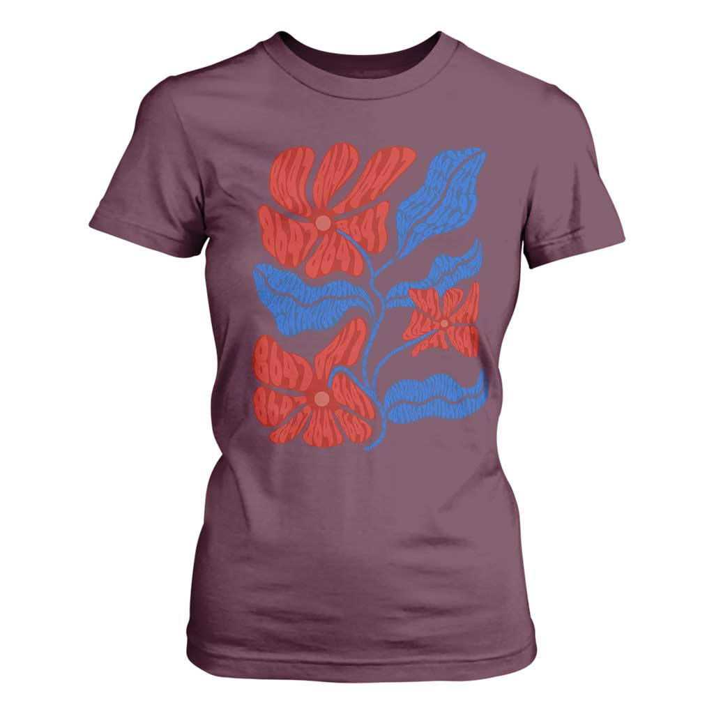 86 47 Boho Floral Matisse T Shirt For Women No Kings Oligarchy FDT Political Protest TS14 Maroon Print Your Wear