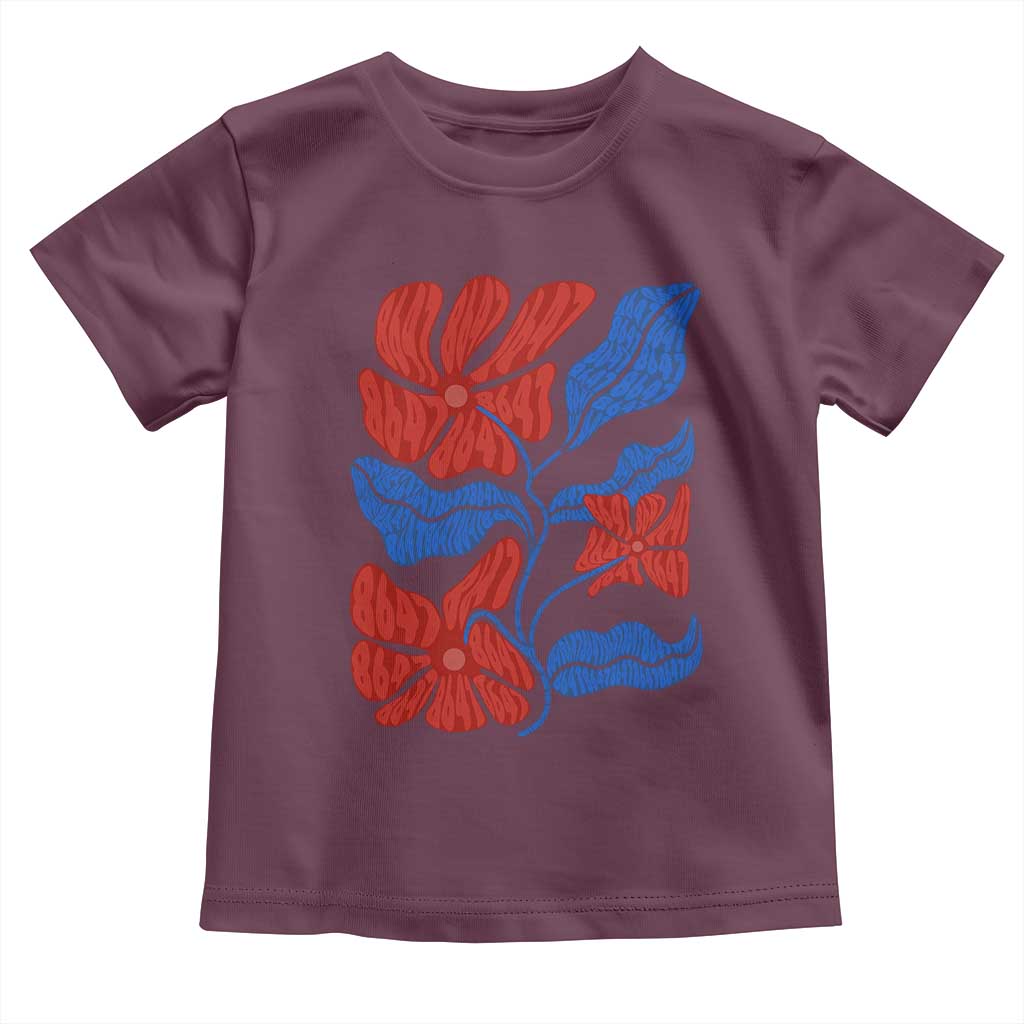 86 47 Boho Floral Matisse Toddler T Shirt No Kings Oligarchy FDT Political Protest TS14 Maroon Print Your Wear