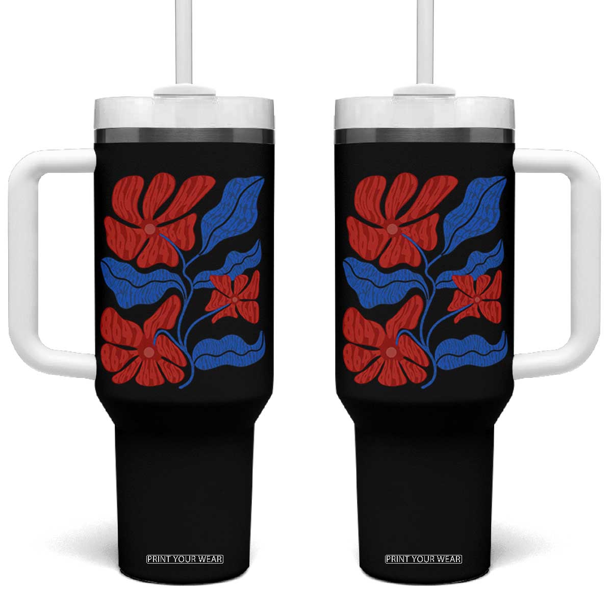86 47 Boho Floral Matisse Tumbler With Handle No Kings Oligarchy FDT Political Protest TS14 One Size: 40 oz Black Print Your Wear