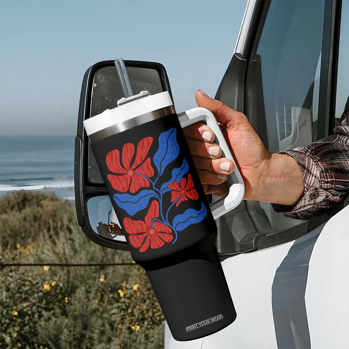 86 47 Boho Floral Matisse Tumbler With Handle No Kings Oligarchy FDT Political Protest TS14 Print Your Wear