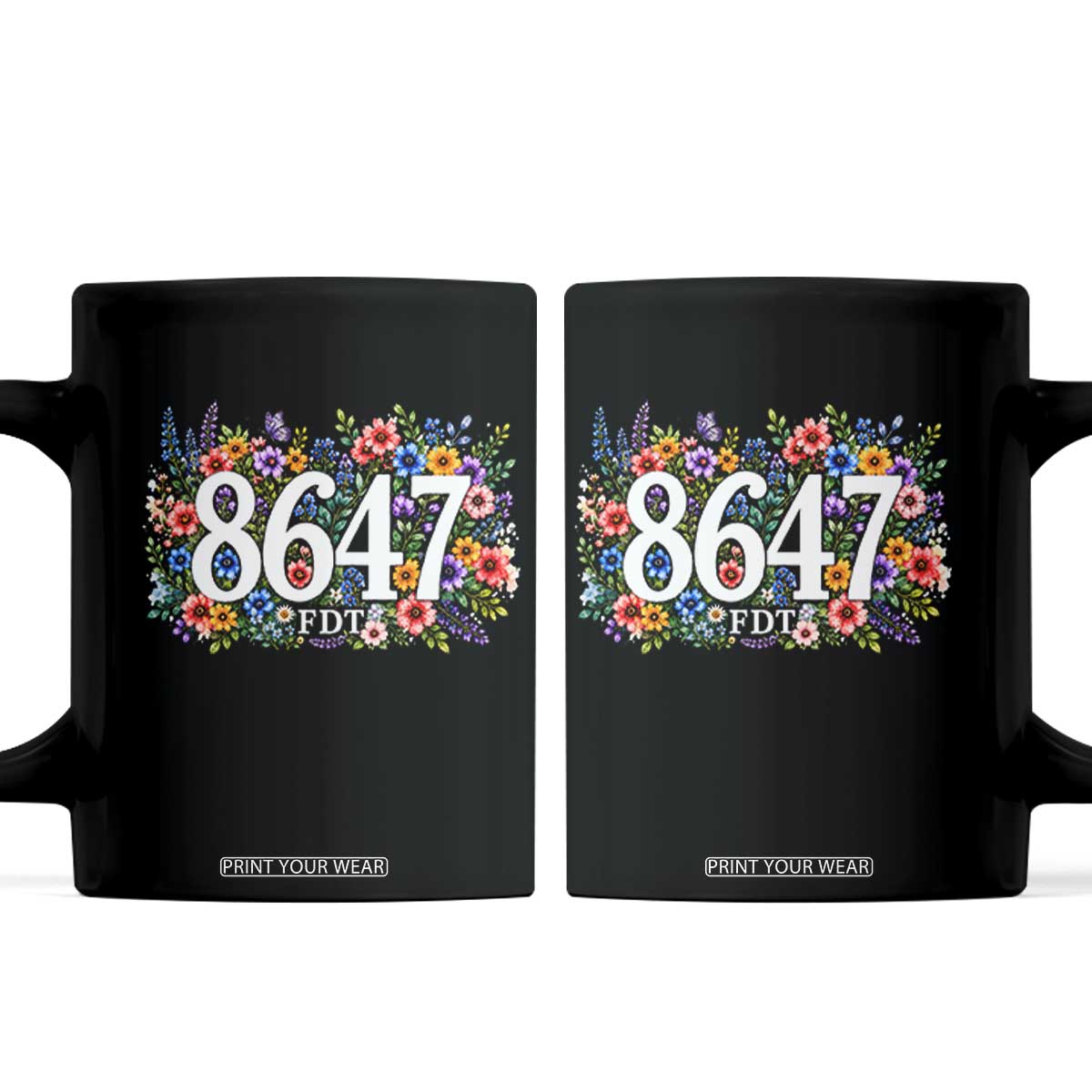 86 47 Floral Boho Style Coffee Mug Subtle FDT TS14 Black Print Your Wear