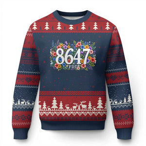 86 47 Floral Boho Style Ugly Christmas Sweater Subtle FDT TS14 Navy Red Print Your Wear