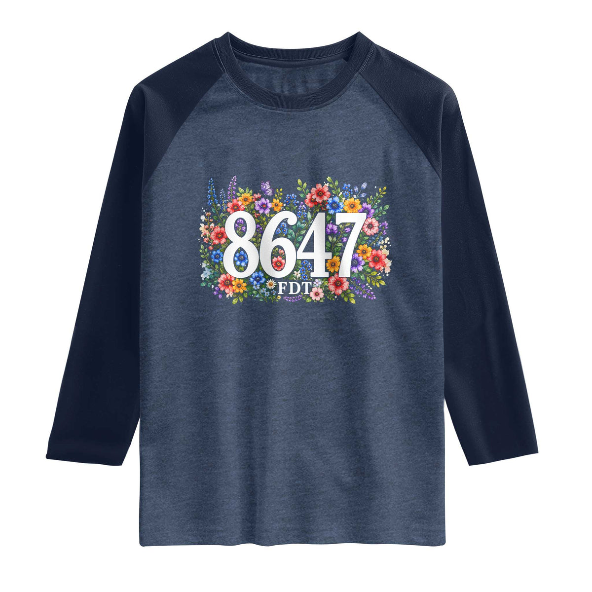 86 47 Floral Boho Style Raglan Shirt Subtle FDT TS14 Heather Denim Navy Print Your Wear
