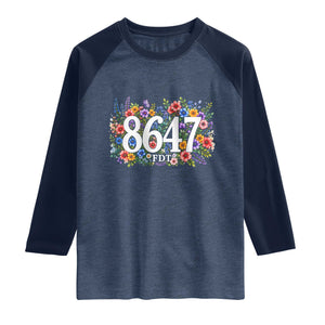 86 47 Floral Boho Style Raglan Shirt Subtle FDT TS14 Heather Denim Navy Print Your Wear