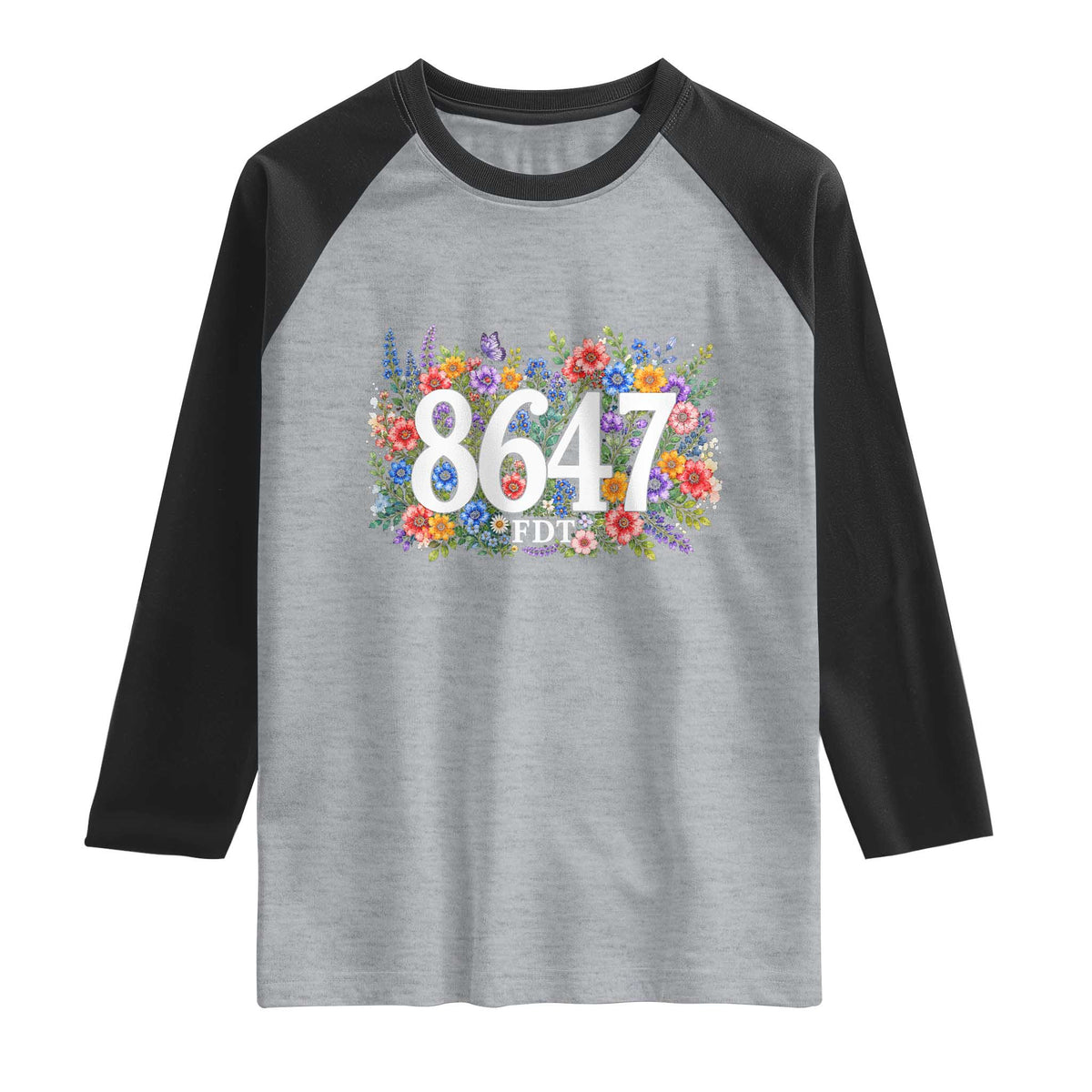 86 47 Floral Boho Style Raglan Shirt Subtle FDT TS14 Heather Gray Black Print Your Wear
