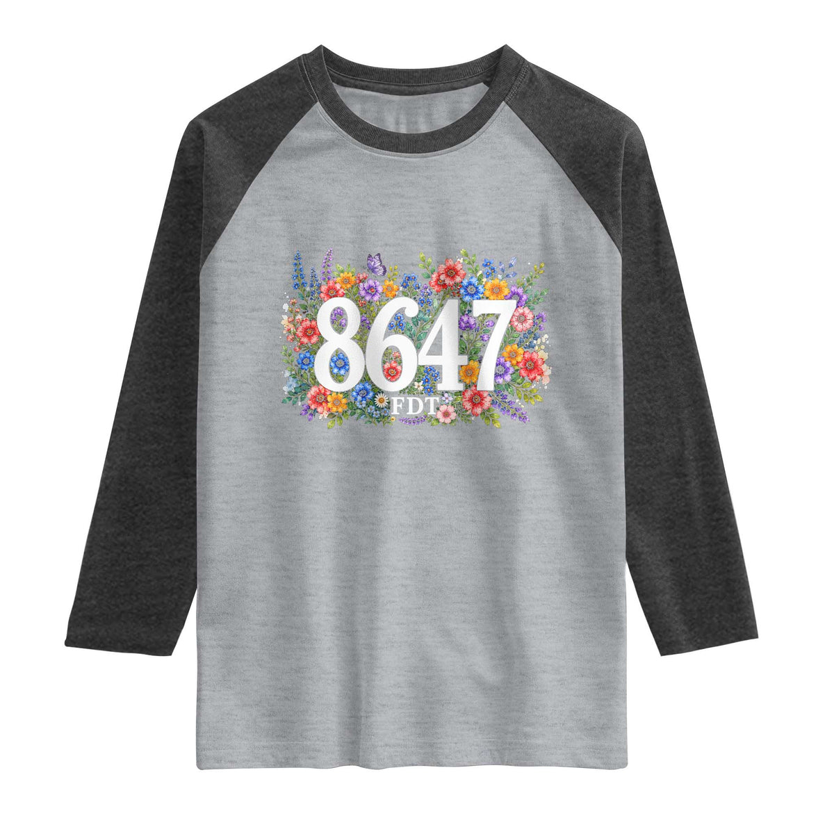 86 47 Floral Boho Style Raglan Shirt Subtle FDT TS14 Heather Gray Heather Charcoal Print Your Wear