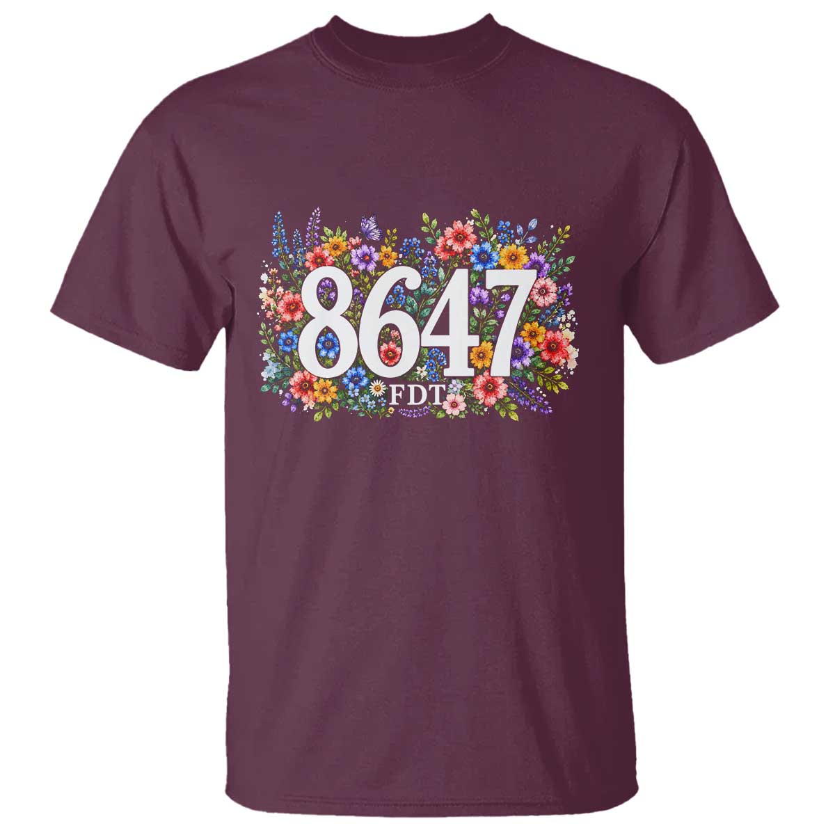 86 47 Floral Boho Style T Shirt Subtle FDT TS14 Maroon Print Your Wear