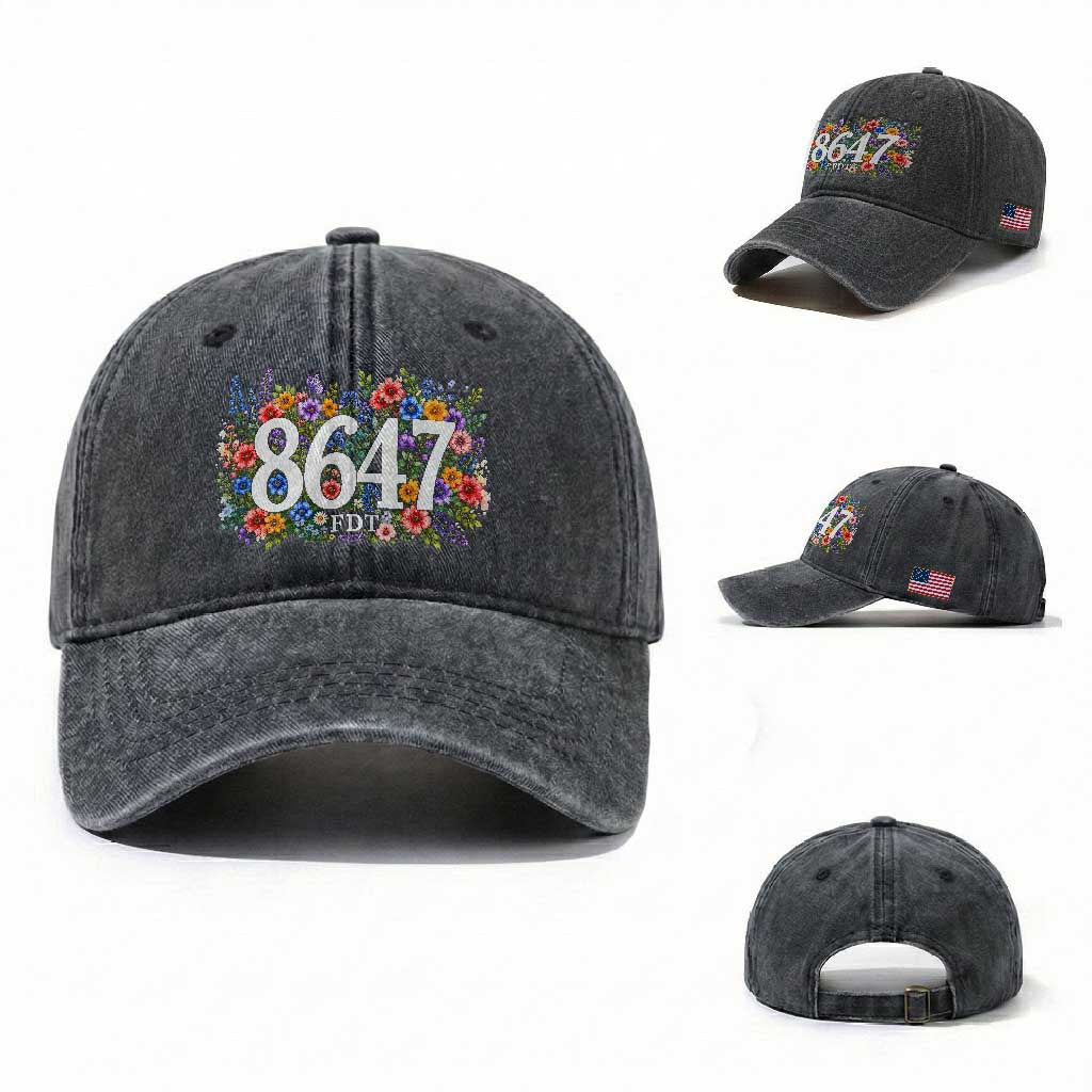 86 47 Floral Boho Style Washed Cotton Baseball Cap Subtle FDT TS14 Washed Cap Universal Fit Dark Gray Print Your Wear