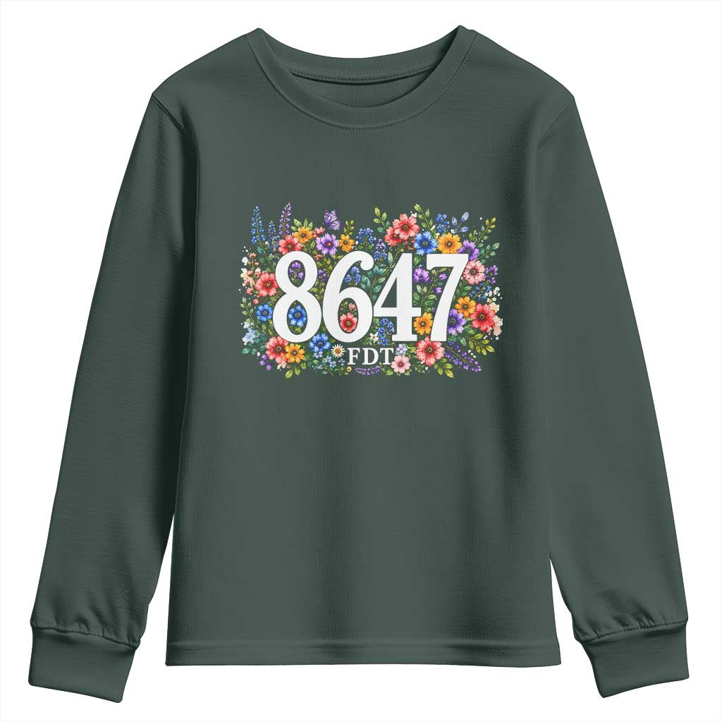 86 47 Floral Boho Style Youth Sweatshirt Subtle FDT TS14 Dark Forest Green Print Your Wear