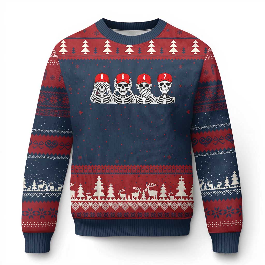 86 47 Subtle Anti FDT Ugly Christmas Sweater Funny Skeleton Wearing Hat Sarcastic Political TS14 Navy Red Print Your Wear