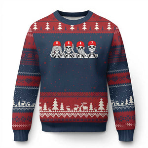 86 47 Subtle Anti FDT Ugly Christmas Sweater Funny Skeleton Wearing Hat Sarcastic Political TS14 Navy Red Print Your Wear