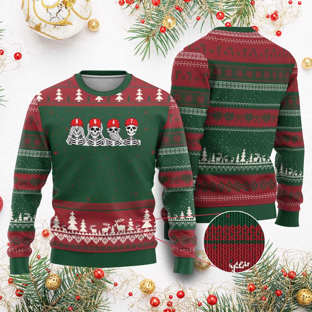 86 47 Subtle Anti FDT Ugly Christmas Sweater Funny Skeleton Wearing Hat Sarcastic Political TS14 Red Green Print Your Wear