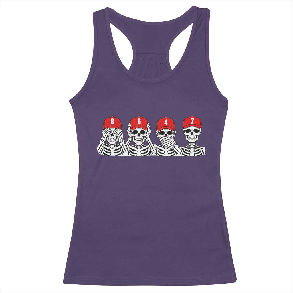 86 47 Subtle Anti FDT Racerback Tank Top Funny Skeleton Wearing Hat Sarcastic Political TS14 Purple Print Your Wear