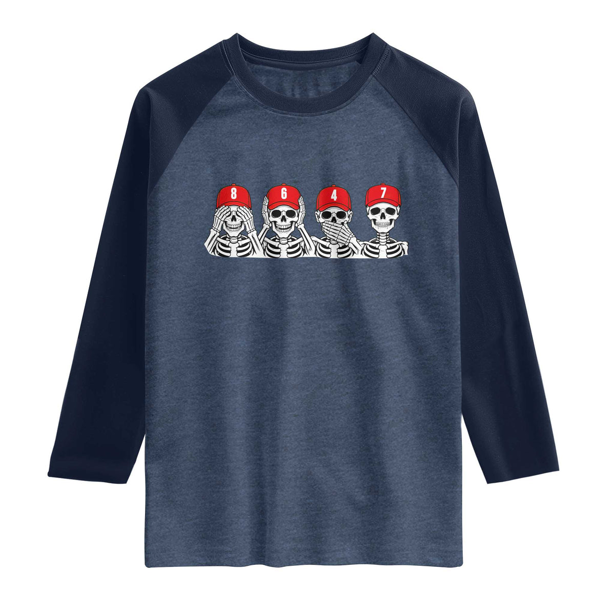 86 47 Subtle Anti FDT Raglan Shirt Funny Skeleton Wearing Hat Sarcastic Political TS14 Heather Denim Navy Print Your Wear