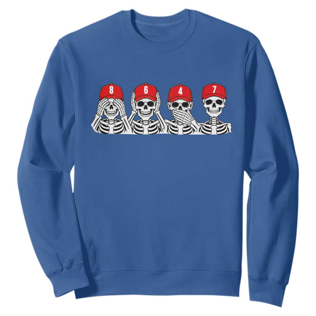 86 47 Subtle Anti FDT Sweatshirt Funny Skeleton Wearing Hat Sarcastic Political TS14 Royal Blue Print Your Wear