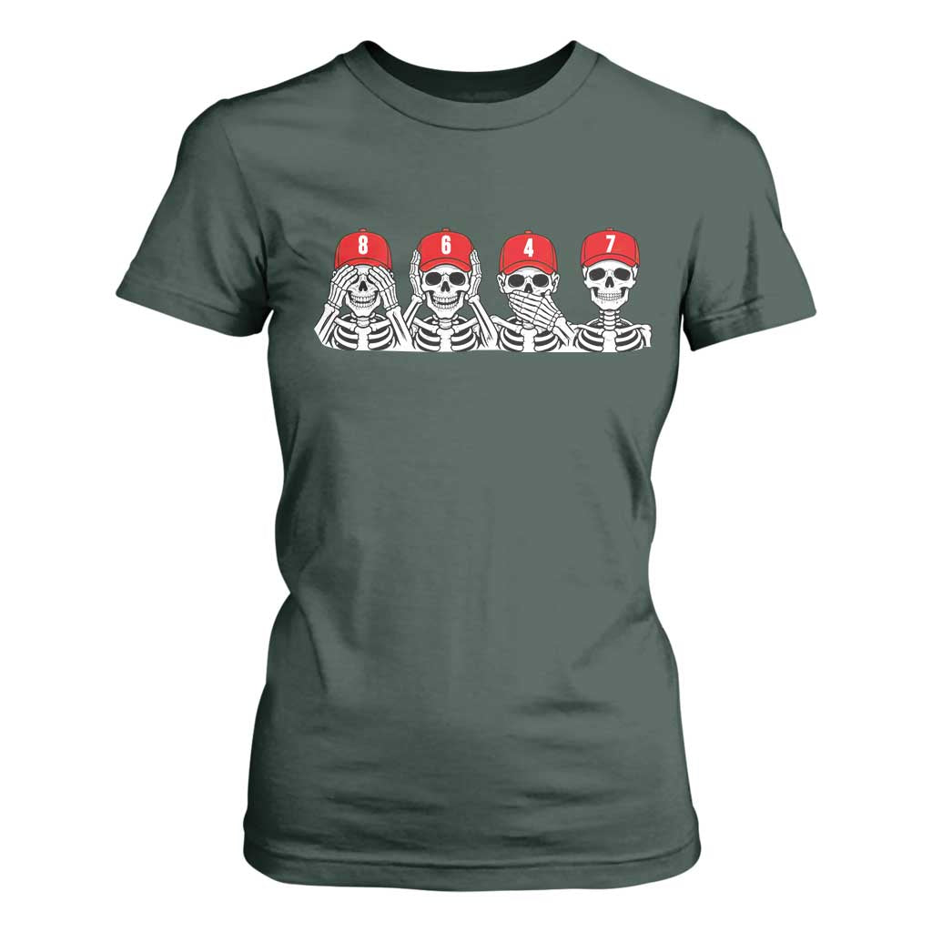86 47 Subtle Anti FDT T Shirt For Women Funny Skeleton Wearing Hat Sarcastic Political TS14 Dark Forest Green Print Your Wear