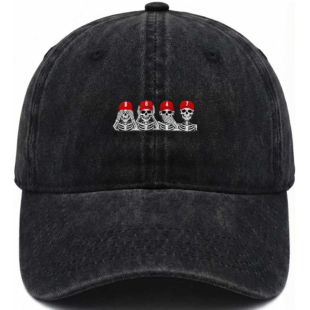 86 47 Subtle Anti FDT Washed Cotton Baseball Cap Funny Skeleton Wearing Hat Sarcastic Political TS14 Print Your Wear