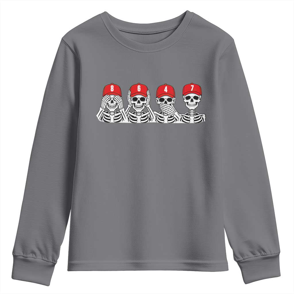 86 47 Subtle Anti FDT Youth Sweatshirt Funny Skeleton Wearing Hat Sarcastic Political TS14 Charcoal Print Your Wear