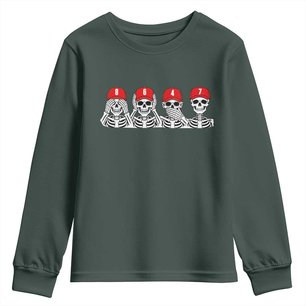86 47 Subtle Anti FDT Youth Sweatshirt Funny Skeleton Wearing Hat Sarcastic Political TS14 Dark Forest Green Print Your Wear