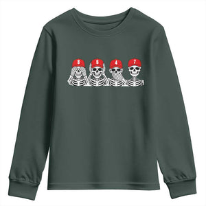 86 47 Subtle Anti FDT Youth Sweatshirt Funny Skeleton Wearing Hat Sarcastic Political TS14 Dark Forest Green Print Your Wear