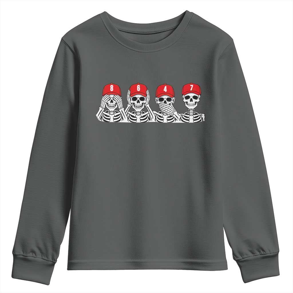 86 47 Subtle Anti FDT Youth Sweatshirt Funny Skeleton Wearing Hat Sarcastic Political TS14 Dark Heather Print Your Wear