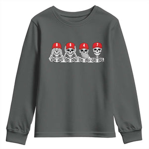 86 47 Subtle Anti FDT Youth Sweatshirt Funny Skeleton Wearing Hat Sarcastic Political TS14 Dark Heather Print Your Wear
