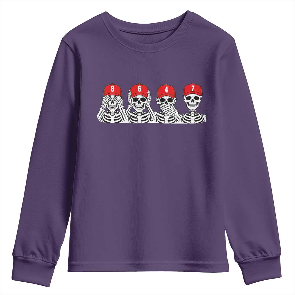86 47 Subtle Anti FDT Youth Sweatshirt Funny Skeleton Wearing Hat Sarcastic Political TS14 Purple Print Your Wear