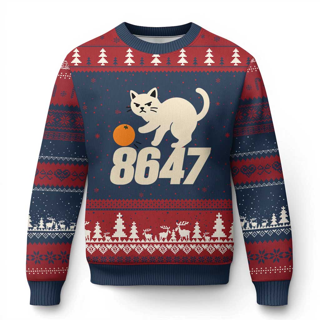 8647 FDT Ugly Christmas Sweater Funny Cat Political Meme TS14 Navy Red Print Your Wear