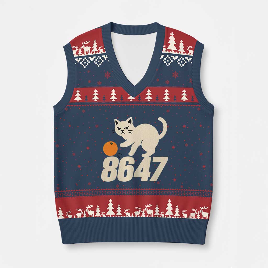 8647 FDT V-Neck Knit Sweater Vest Funny Cat Political Meme TS14 Navy Red Print Your Wear