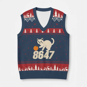 8647 FDT V-Neck Knit Sweater Vest Funny Cat Political Meme TS14 Navy Red Print Your Wear