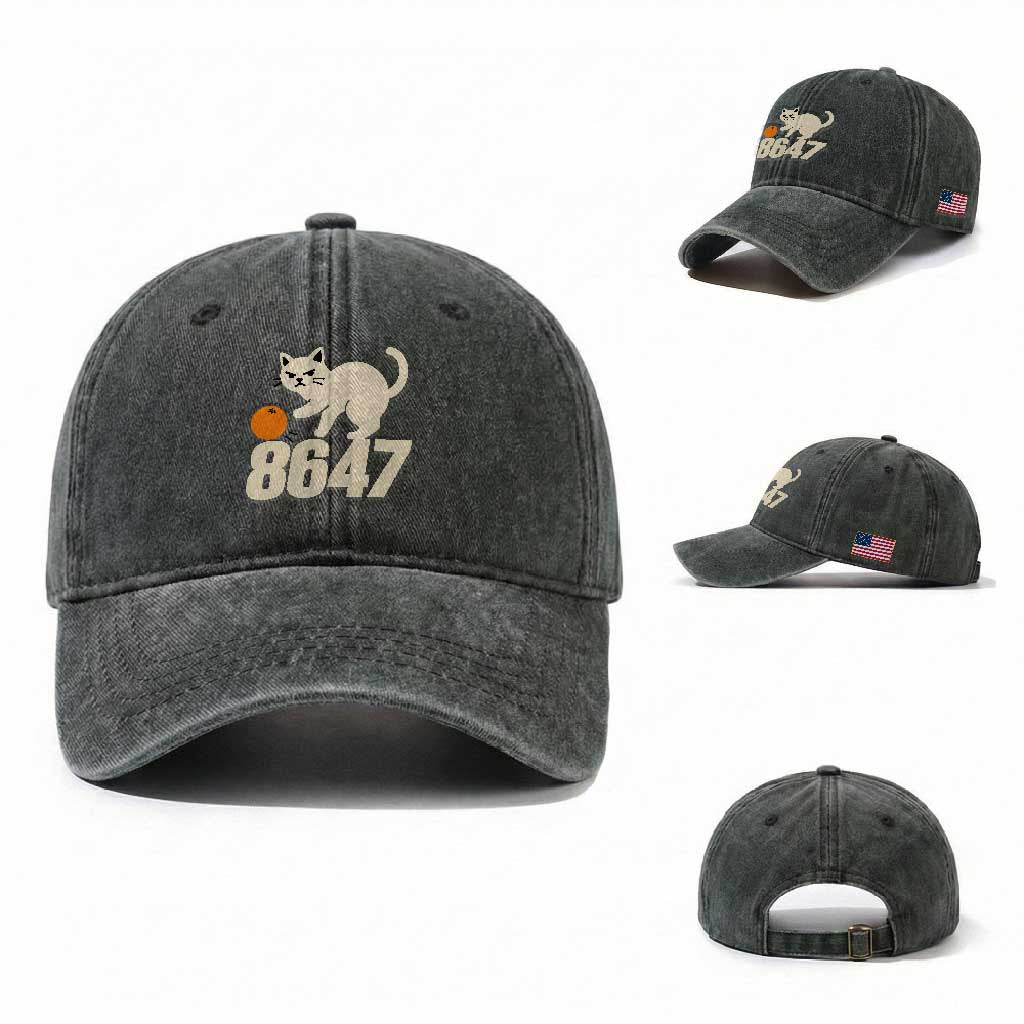 8647 FDT Washed Cotton Baseball Cap Funny Cat Political Meme TS14 Washed Cap Universal Fit Dark Green Print Your Wear