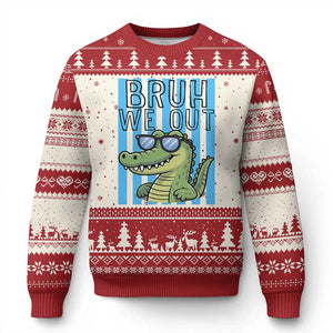Bruh We Out Alligator Ugly Christmas Sweater Last Day of School Teacher TS14 Beige Red Print Your Wear