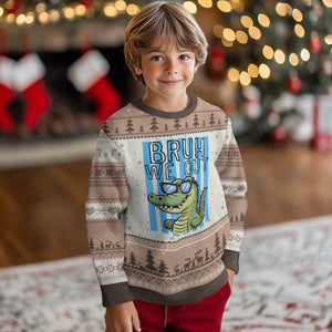 Bruh We Out Alligator Ugly Christmas Sweater Last Day of School Teacher TS14 Mocha Mousse Print Your Wear