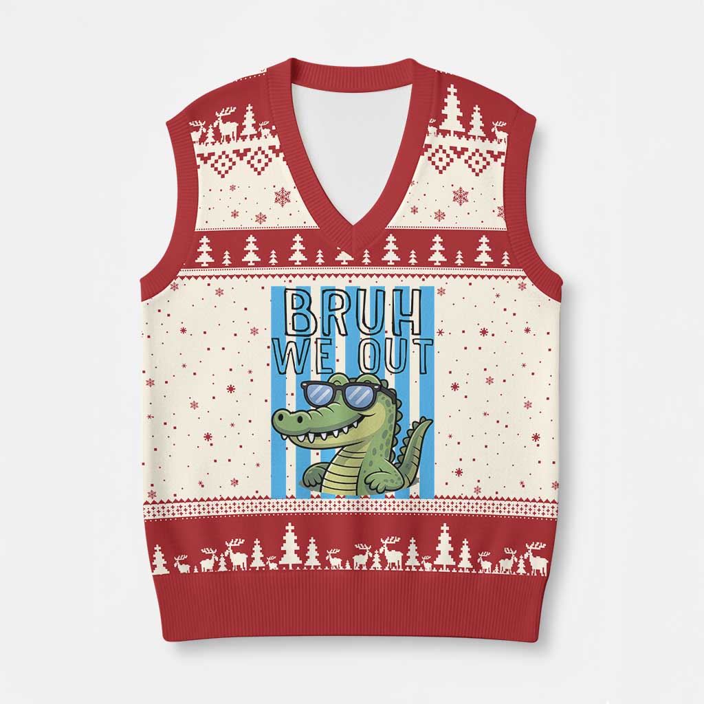 Bruh We Out Alligator V-Neck Knit Sweater Vest Last Day of School Teacher TS14 Beige Red Print Your Wear