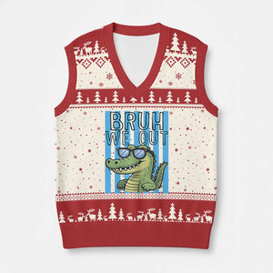 Bruh We Out Alligator V-Neck Knit Sweater Vest Last Day of School Teacher TS14 Beige Red Print Your Wear