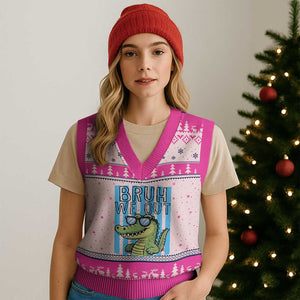 Bruh We Out Alligator V-Neck Knit Sweater Vest Last Day of School Teacher TS14 Hot Pink Print Your Wear