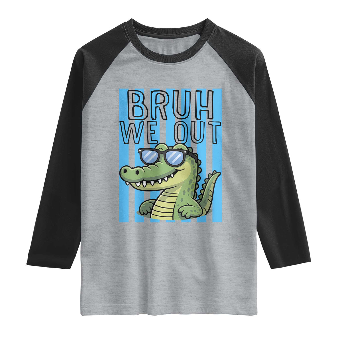 Bruh We Out Alligator Raglan Shirt Last Day of School Teacher TS14 Heather Gray Black Print Your Wear